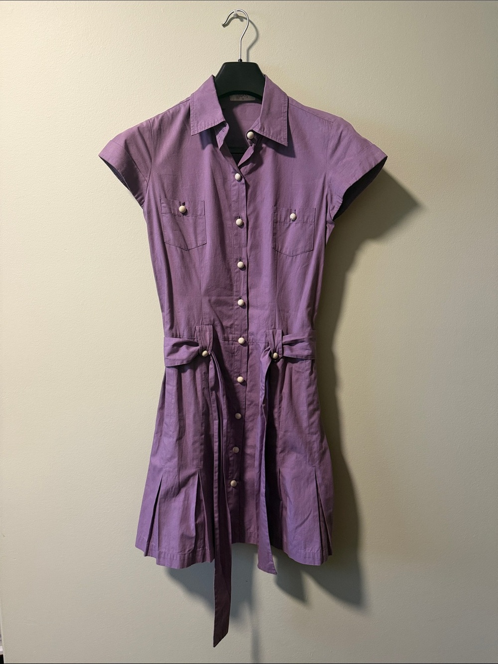 Purple Button-Front Shirt Dress with Waist Tie